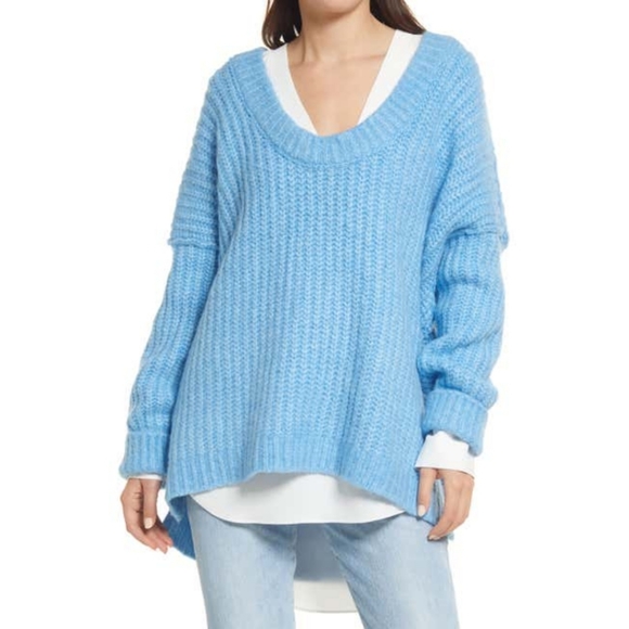Free People Sweaters - Free People Blue Bell V-Neck Oversize Sweater